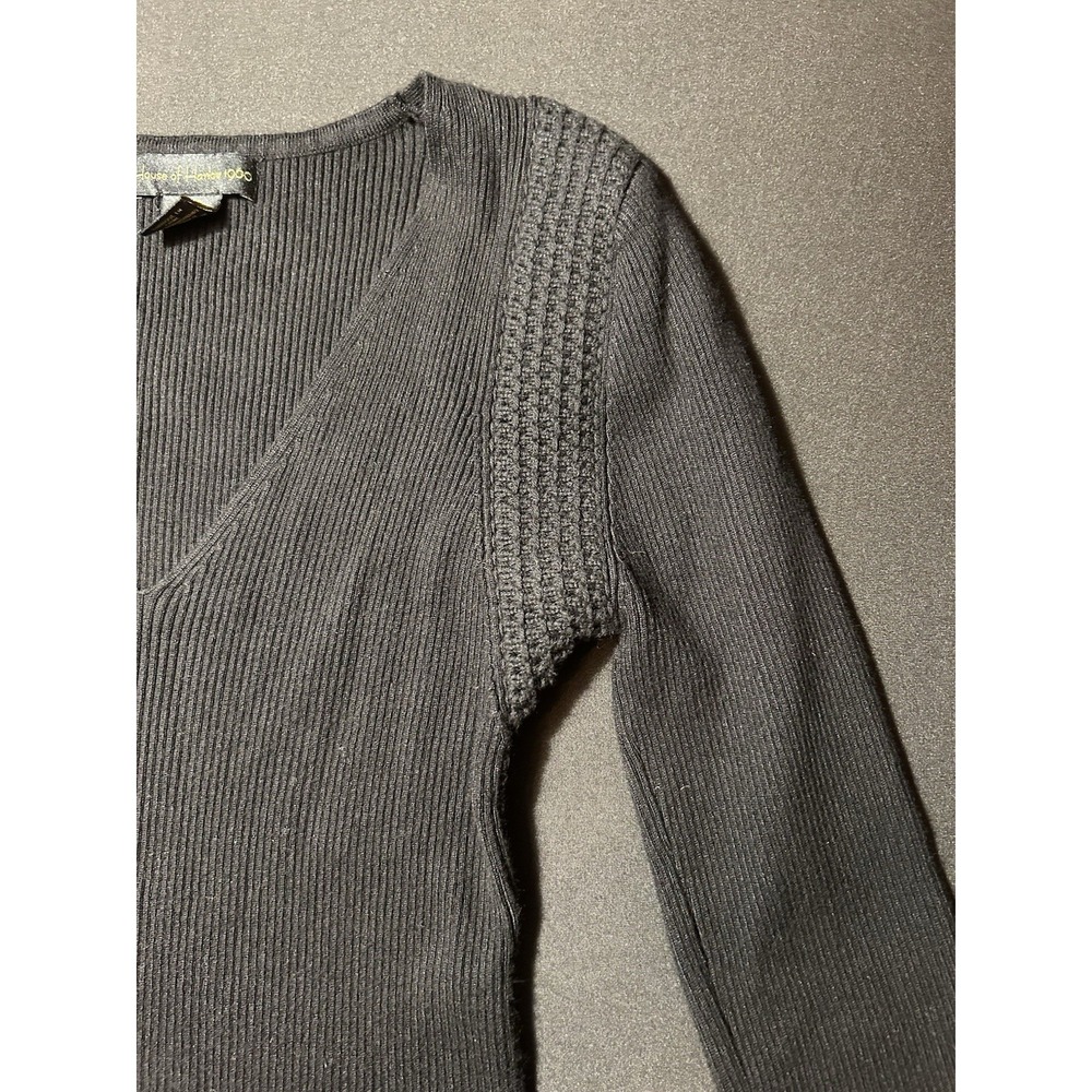 House of Harlow 1960 Black Long Sleeve V-Neck Ribbed Knit Bodysuit Womens Medium - Picture 8 of 16
